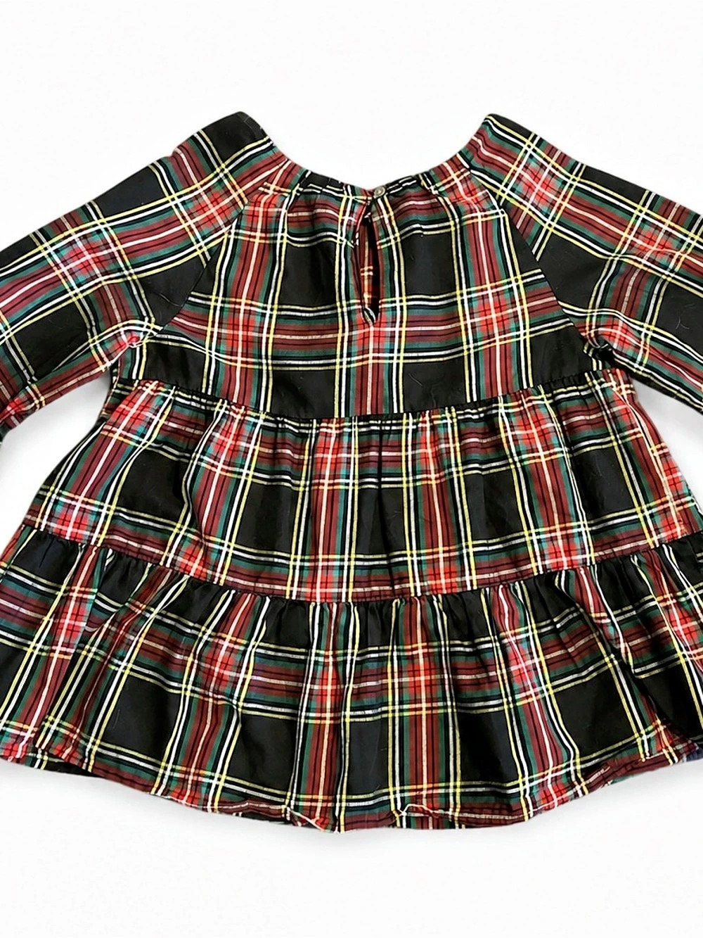 Crewcuts Girls 12 Black Tartan Plaid Tiered Holiday Blouse Top